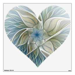 Floral Pattern Abstract Blue Khaki Fractal Heart Wall Decal