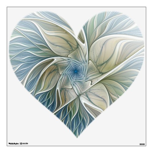 Floral Pattern Abstract Blue Khaki Fractal Heart Wall Decal