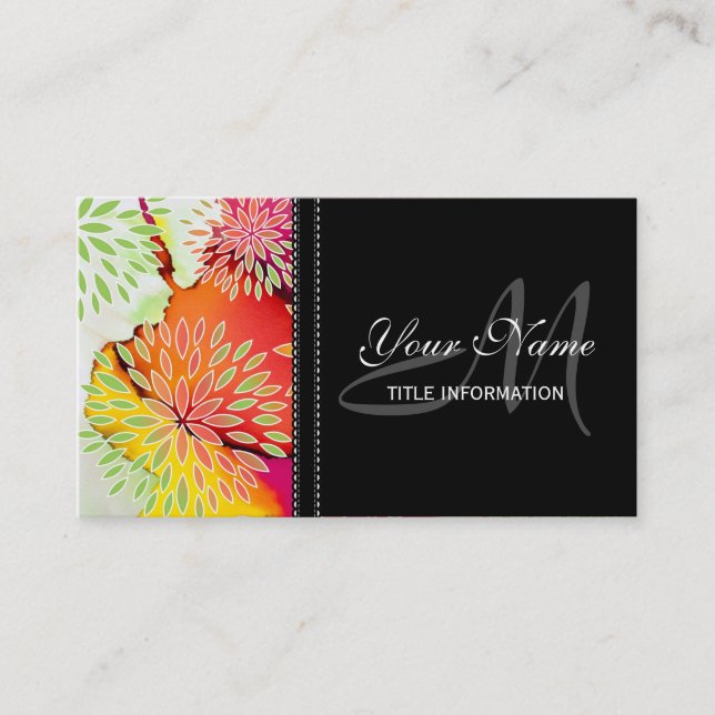 Floral Pattern and Watercolor Abstract Painting Business Card (Front)