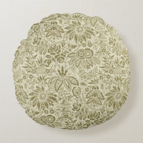 Floral Pattern Antique Damask Paisley Round Pillow