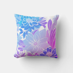 Floral Pattern, Aqua, Blue, Purple , Pink Outdoor Pillow