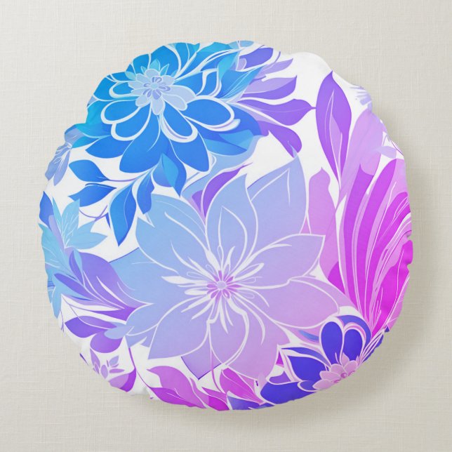 Floral Pattern, Aqua, Blue, Purple , Pink  Round Pillow (Front)
