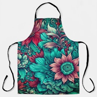 Floral Pattern, Aqua, Teal, Turquoise and Gray