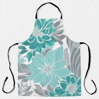 Floral Pattern, Aqua, Teal, Turquoise and Gray