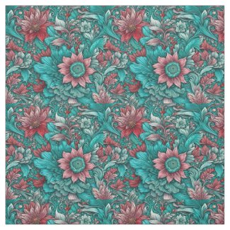 Floral Pattern, Aqua, Teal, Turquoise and Gray