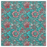 Floral Pattern, Aqua, Teal, Turquoise and Gray Fabric
