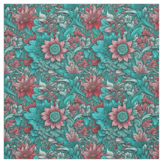 Floral Pattern, Aqua, Teal, Turquoise and Gray Fabric