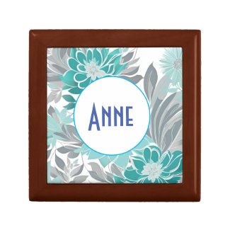 Floral Pattern, Aqua, Teal, Turquoise and Gray