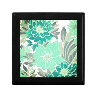Floral Pattern, Aqua, Teal, Turquoise and Gray