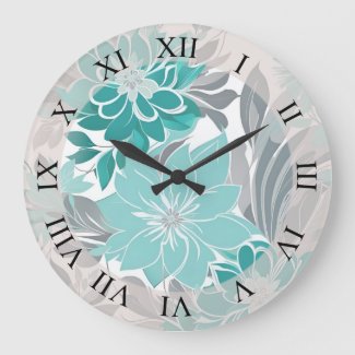 Floral Pattern, Aqua, Teal, Turquoise and Gray