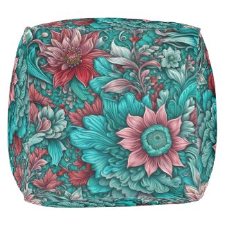 Floral Pattern, Aqua, Teal, Turquoise and Gray