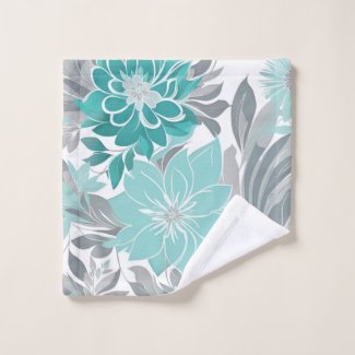 Floral Pattern, Aqua, Teal, Turquoise and Gray sea