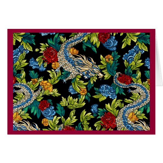 Floral Pattern Asian Dragon Note Card (Front Horizontal)