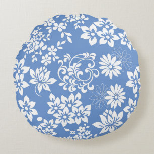 Floral pattern.b L Blue BG Round Pillow