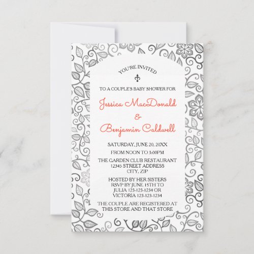 Floral Pattern BW_3x5 Couples Baby Shower Invite