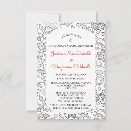 Floral Pattern BW_3x5 Couples Wedd Shower Invite