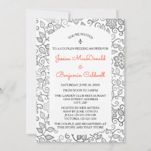 Floral Pattern B&W -Couple's Wedding Shower Invite