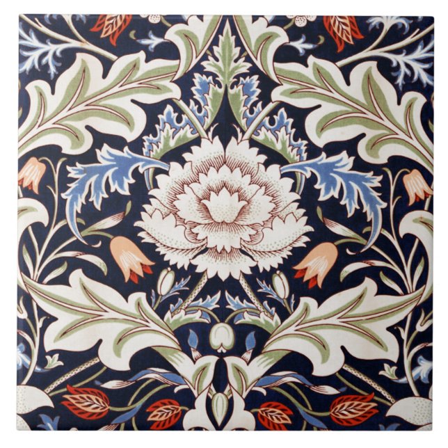 Floral Pattern Beautiful Flowers Blue Red Green Ceramic Tile (Front)