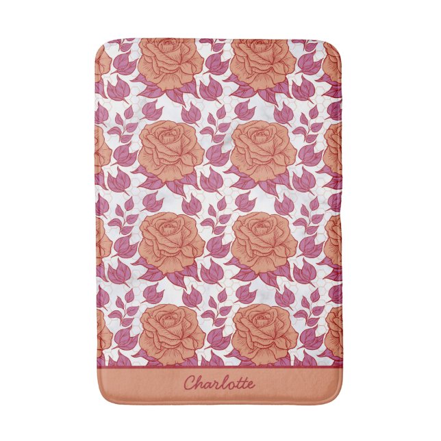 Floral pattern big blossom with personalized name bath mat (Front Vertical)