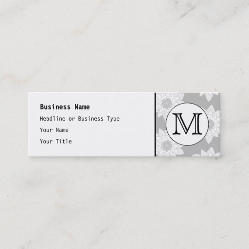 Customizable Floral Pattern, Black and White Custom Monogram. Business Cards