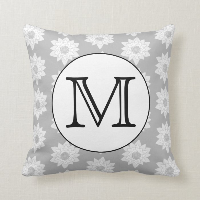 Floral Pattern, Black and White Custom Monogram. Throw Pillows