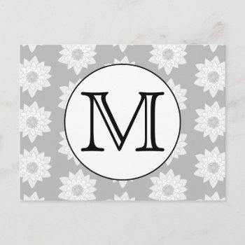 Floral Pattern  Black And White Custom Monogram. Postcard by Metarla_Monograms at Zazzle