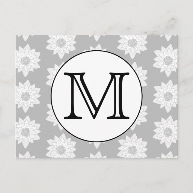 Floral Pattern, Black and White Custom Monogram. Postcard (Front)