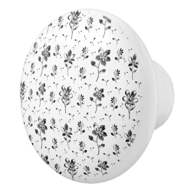  Floral Pattern Black And White Flowers Ceramic Knob (Right)