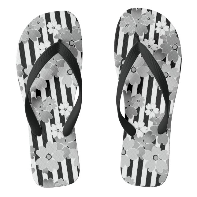 Floral pattern black and white retro striped flip flops (Footbed)