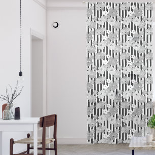 Floral pattern black and white retro striped sheer curtains