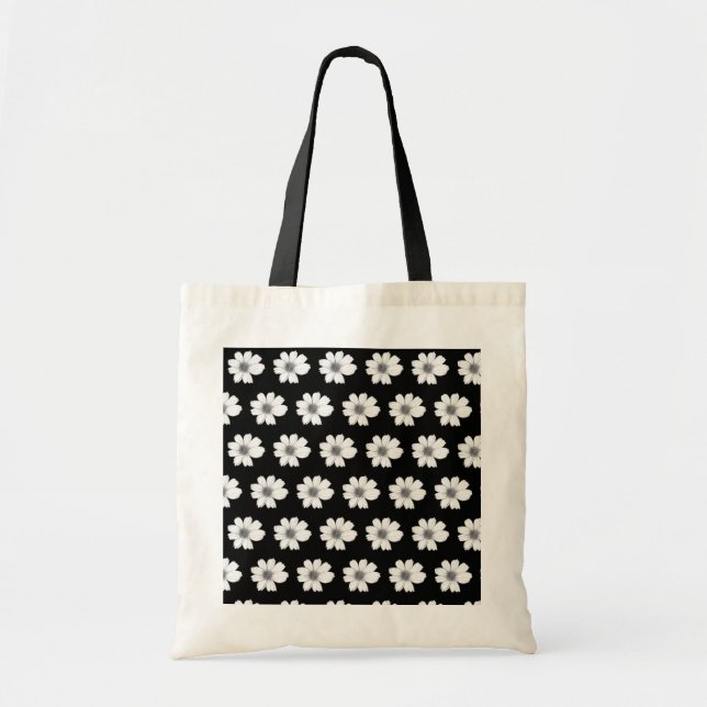Floral Pattern Black and White Tote Bag (Front)