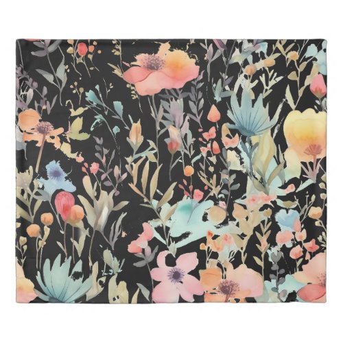  Floral Pattern BlacK AP73 Watercolor  Duvet Cover
