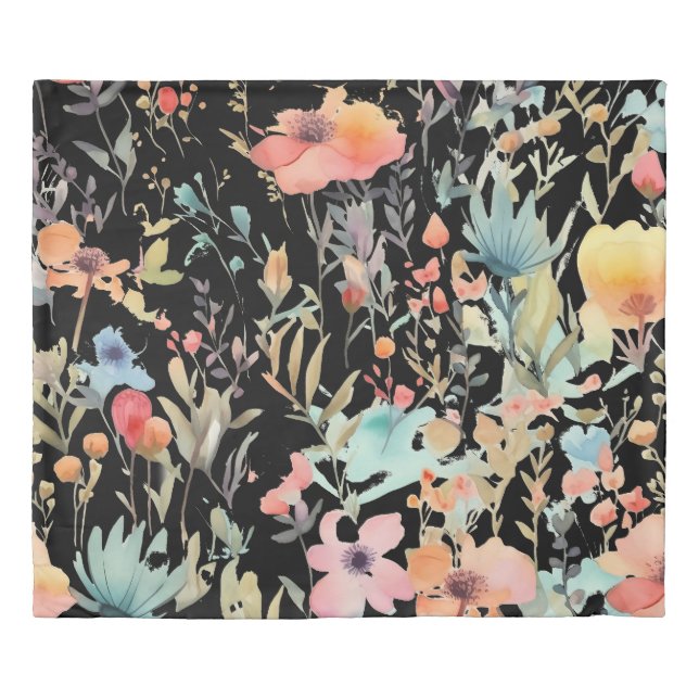 *~* Floral Pattern BlacK AP73 Watercolor  Duvet Cover (Front)