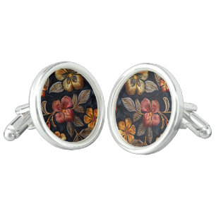 Floral Pattern Black Bold Fall Flowers Cufflinks