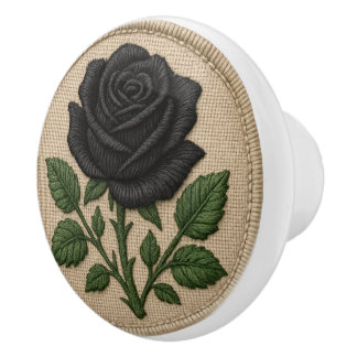Floral Pattern Black Rose Ceramic Knob