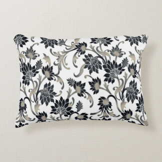 Floral Pattern Black+Tan Accent Pillow