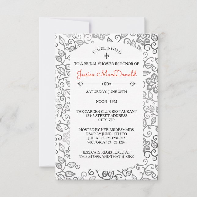 Floral Pattern Black & White -Bridal Shower Invite (Front)