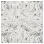 Floral pattern black white daisies roses flower fabric