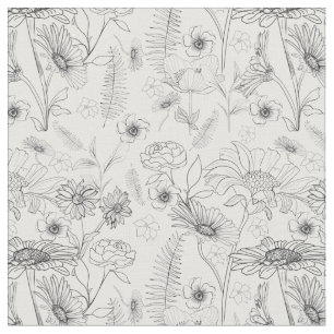 Floral pattern black white daisies roses flower fabric