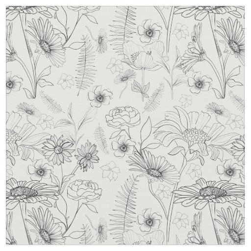 Floral pattern black white daisies roses flower fabric