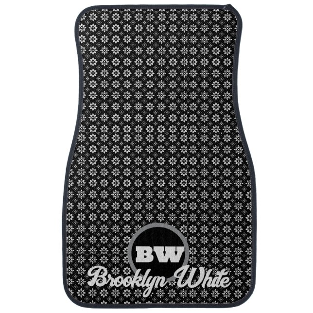 Floral Pattern Black&White Personalized  Car Floor Mat (Front)
