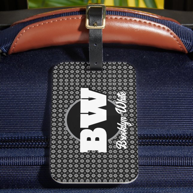 Floral Pattern Black&White Personalized  Luggage Tag (Front Insitu 2)