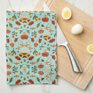 Floral pattern blanket with a light blue backgroun kitchen towel