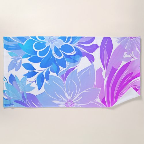Floral Pattern Blue and Pink Beach Towel