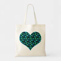 Hand Painted Floral Pattern in Teal & Navy Blue Tote Bag by