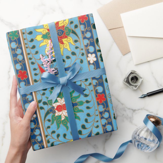  Floral pattern blue background Wrapping Paper (Gifting)
