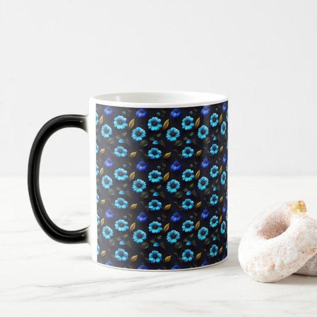 Floral pattern blue flowers color morph mug  (With Donut)