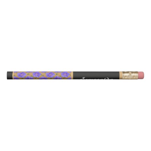 Floral Pattern Blue Garden Flower with Custom Name Pencil (Rotated 270)
