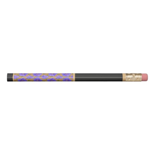 Floral Pattern Blue Garden Flower with Custom Name Pencil (Back)