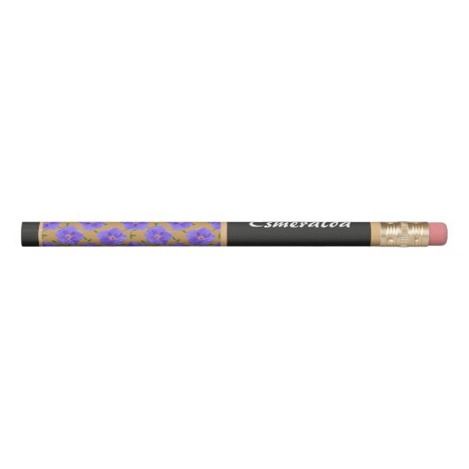 Floral Pattern Blue Garden Flower with Custom Name Pencil (Rotated 90)